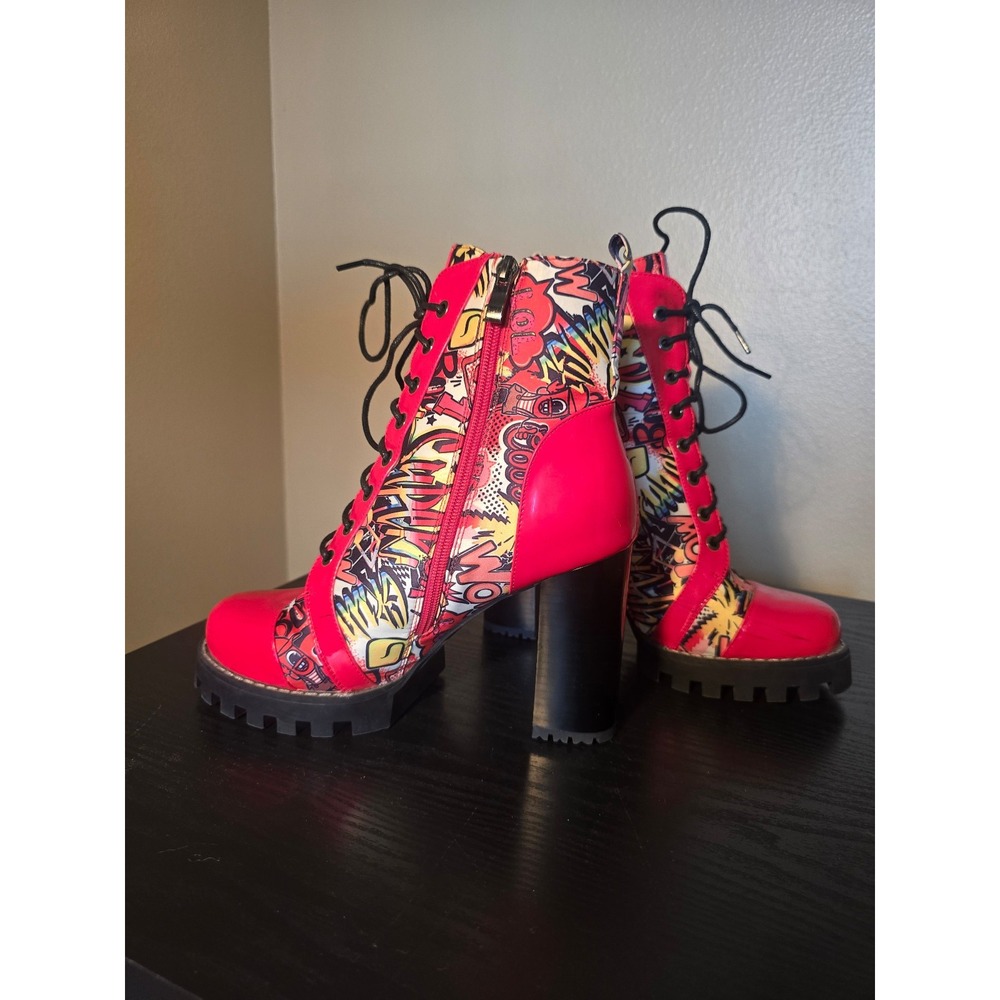 AZALEA WANG red crush graffiti chunky boots size 10